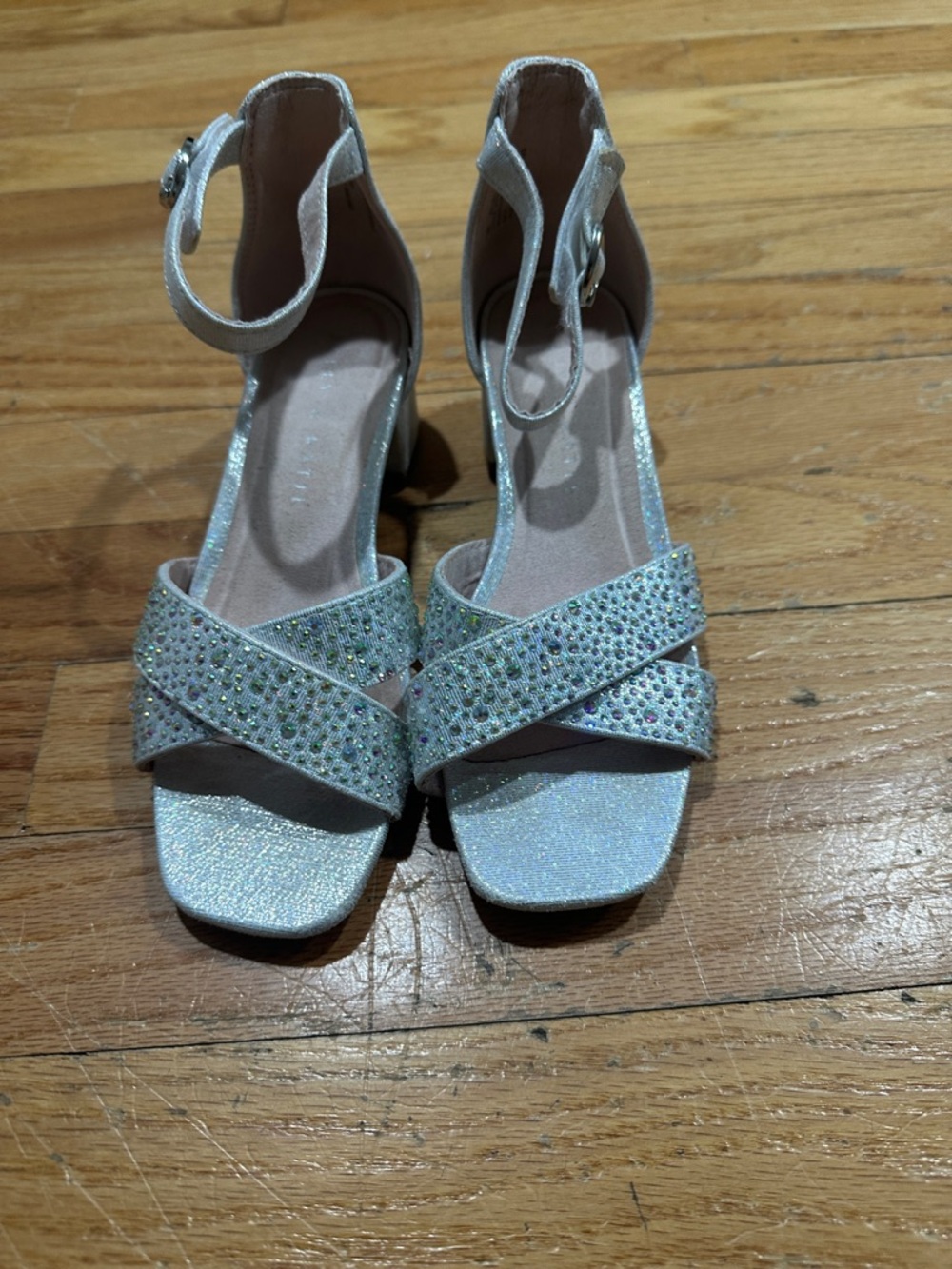 Kelly & Katie Silver Glitter Rhinestone Block Heel Sandals